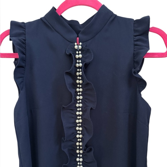 Lilly Pulitzer Adalee Ruffle Shirt Dress True Navy Pearl Embellishments Size 00 - Picture 7 of 14